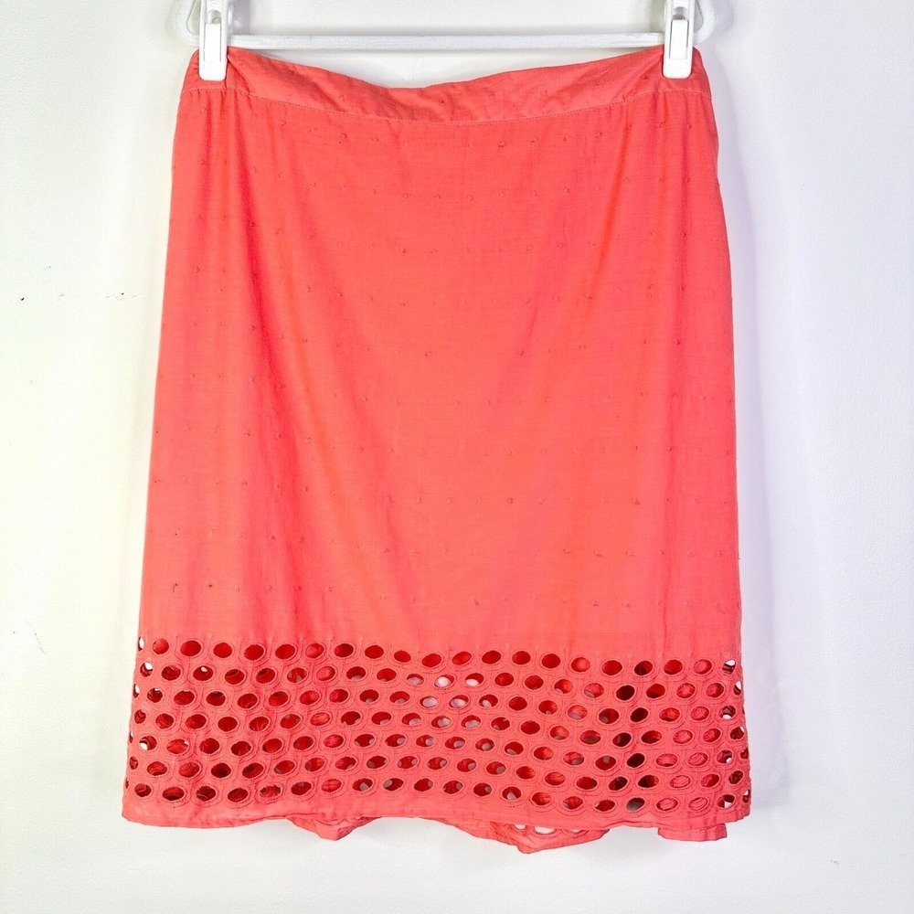 AVENUE Skirt Women Plus 26 28 Pink Salmon Knee Length Embroidery 100% Cotton NWT